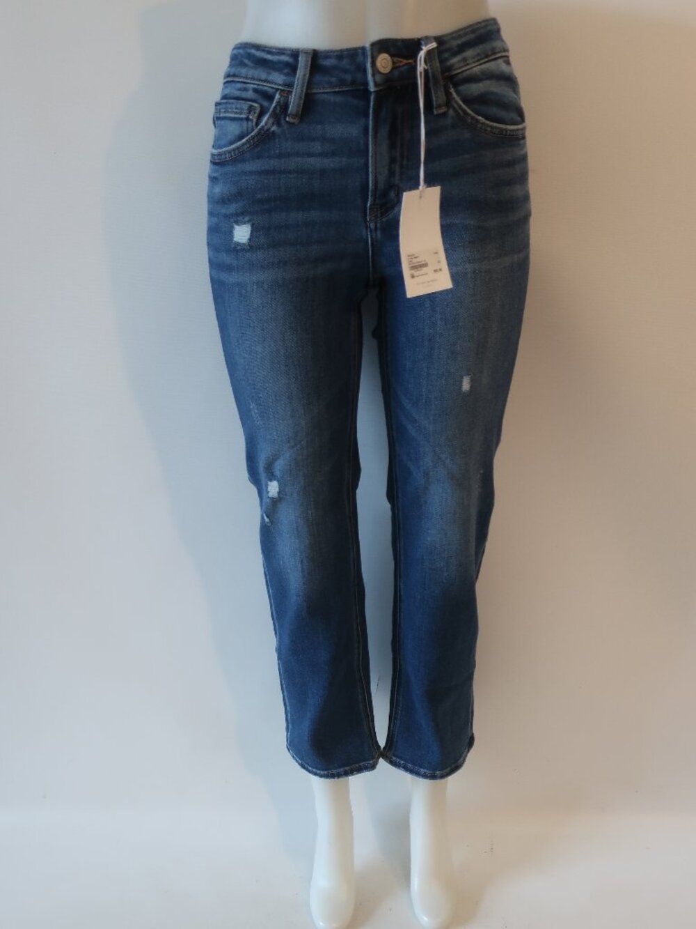 NWT Womens Flying Monkey Blue (Item-23) Distressed Mid Rise Straight Leg Jean 25